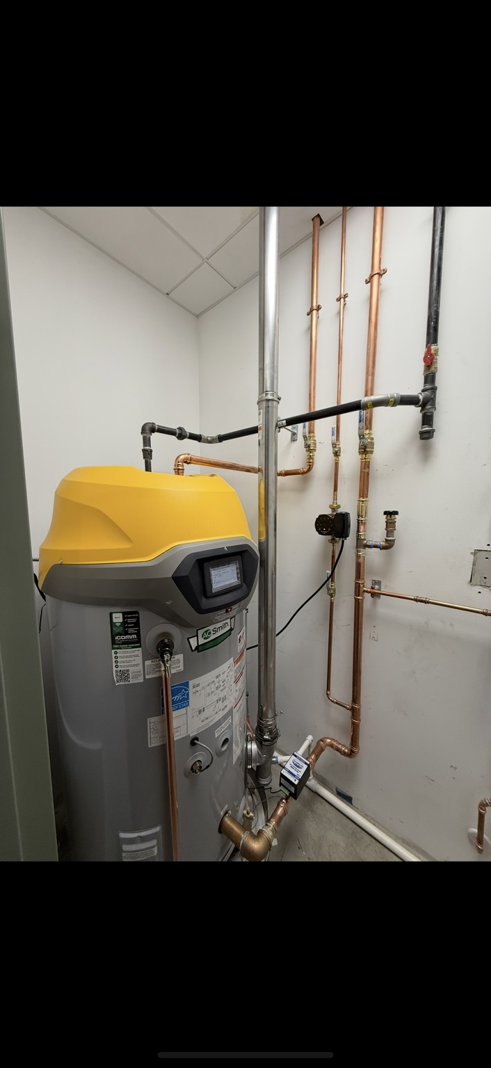 A O Smith water heater installed by Boyle Plumbing Solutions with clean copper piping and venting